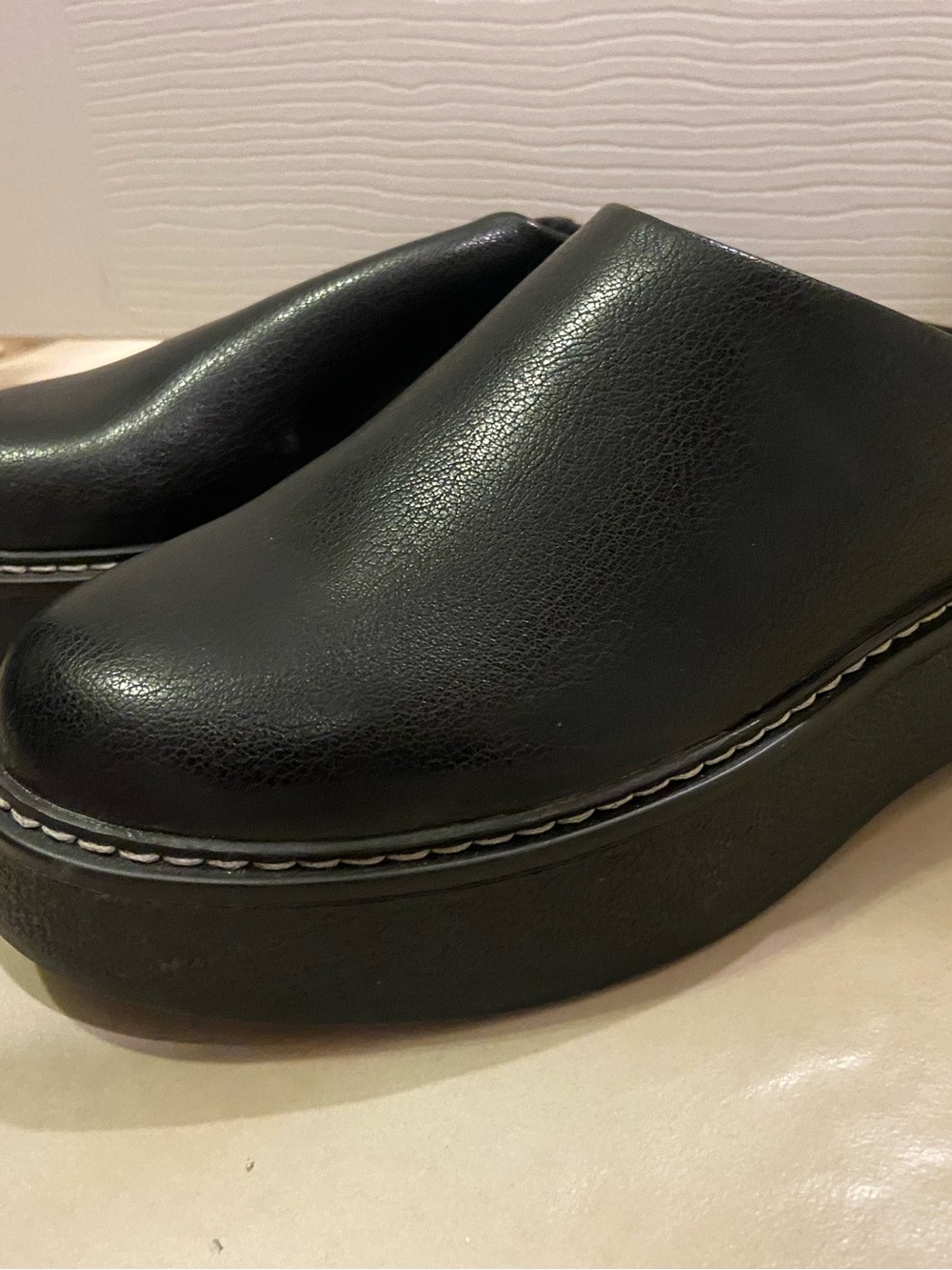 Universal Thread Black Platform Clog Mules with Contrast Stitching